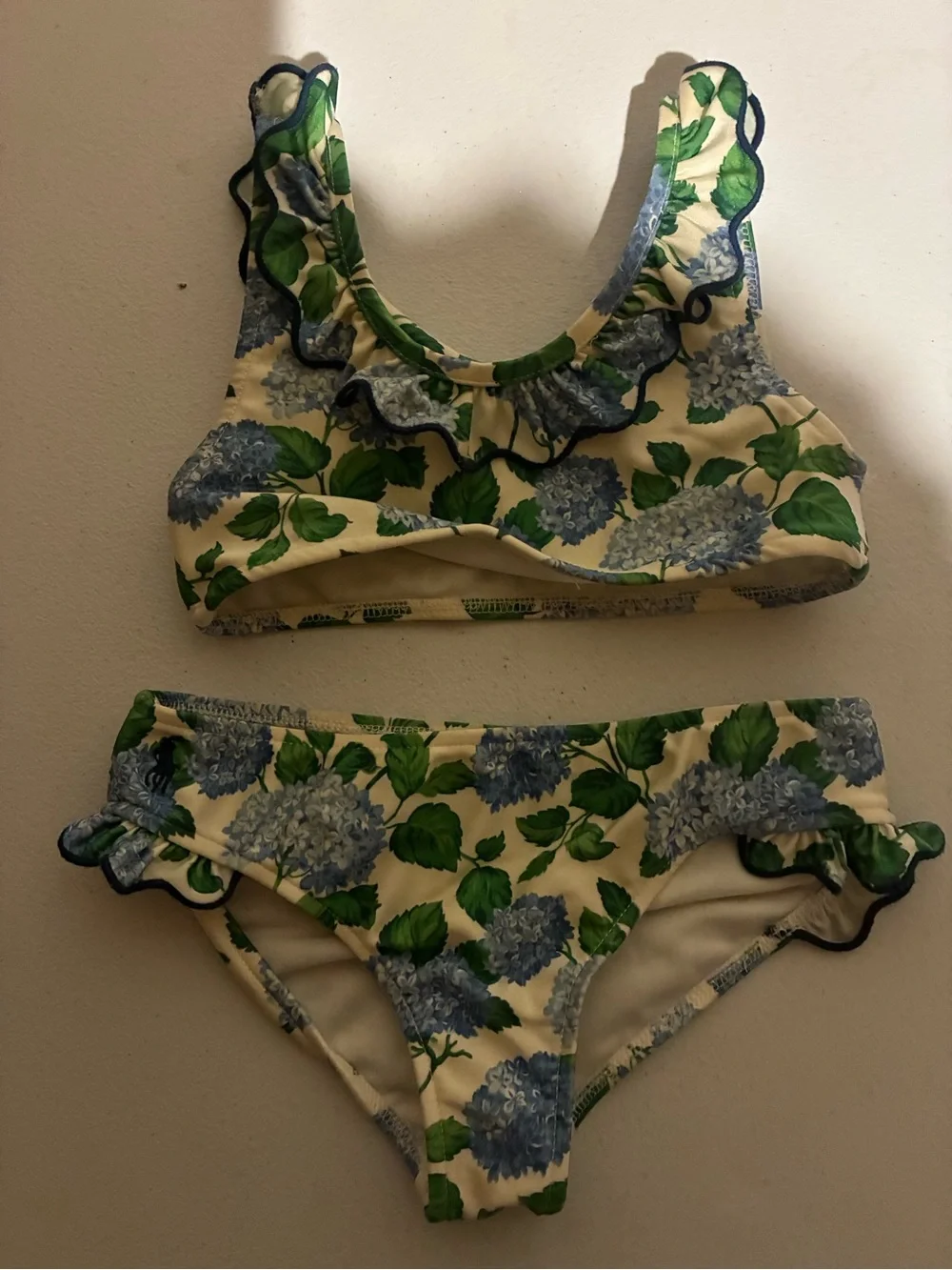 Polo Ralph Lauren Cream Floral Ruffle Two-Piece Swim Set Never worn